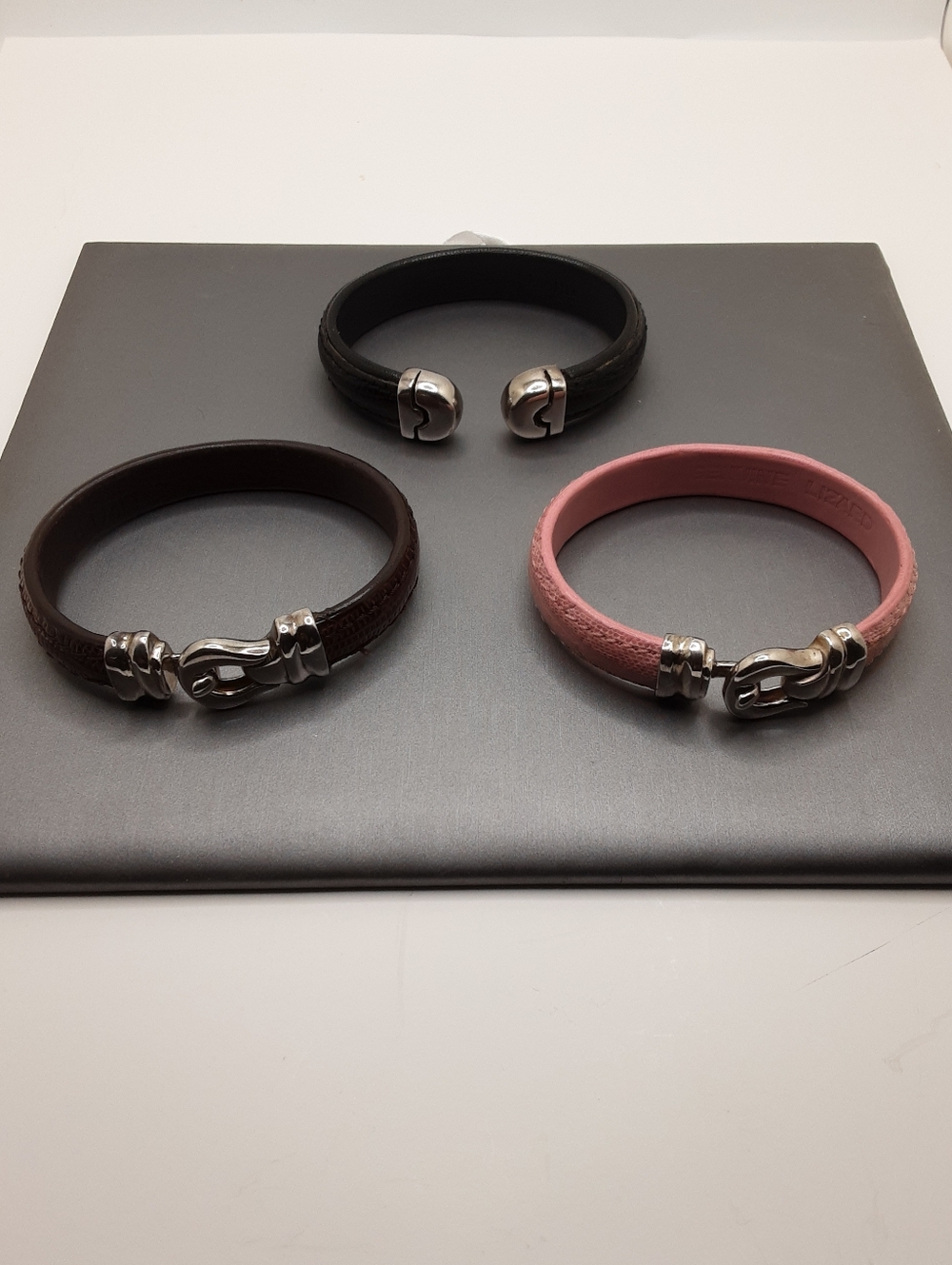 Genuine Lizard And Sterling Silver Bracelet Lot (3) - Excellent Used Condition